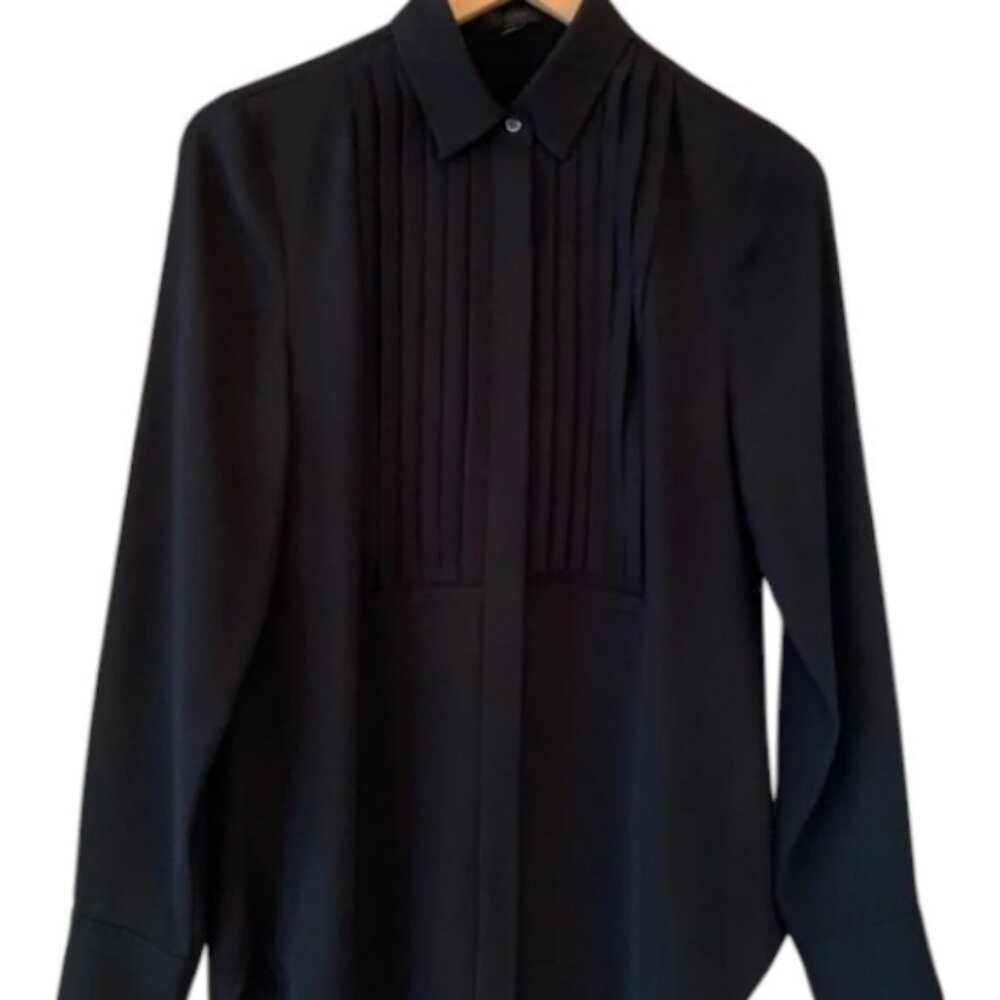 J. Crew black button-down pleated bib tuxedo shirt size 6